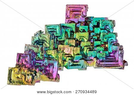 rainbow bismuth crystals isolated on white background