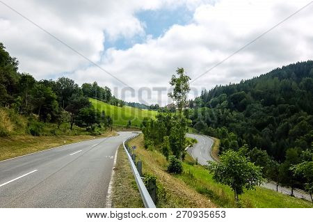 Griffen, Austria - August, 17th, 2017. Road Curves In Austrian Mountains.