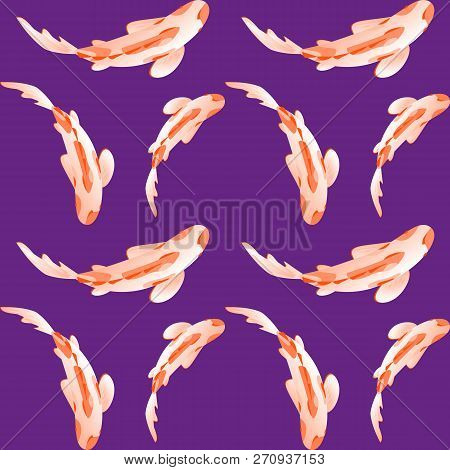 Seamless Pattern With Fish, Carp Koi In Water. Vector Illustration, Cyprinus Carpio. Bright Violet A