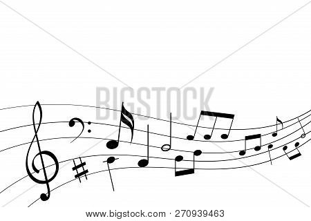 Abstract Musical Symbols On Note Staff. Vector Illustration Isolated On White Background