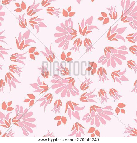 Pink Flowers Seamless Vector Repeat Floral Pattern Background