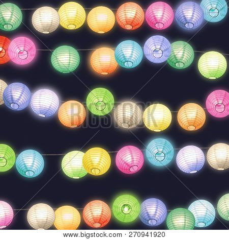 Decorative colorful  paper lanterns guirlands by night