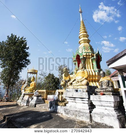 Stupa Chedi And Buddha Statue Images In Wat Phrachao Thanchai And Phra That San Kwang Temple For Tha