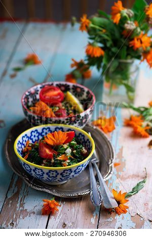 Wild Spring Green Tabouli. Style Rustic.selective Focus