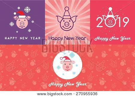 New Year Items. Seamless Background. Happy New Year Pig