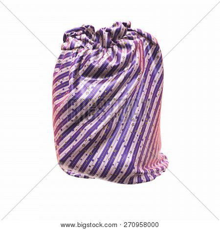 Santa Clauss Striped Bag Or Sack, Full Of Gifts, On White Background. 3d Illustration