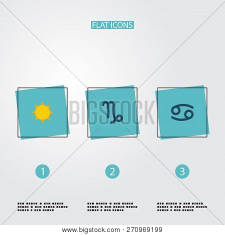 Set Of Galaxy Icons Flat Style Symbols With Capricorn, Sun, Cancer And Other Icons For Your Web Mobi