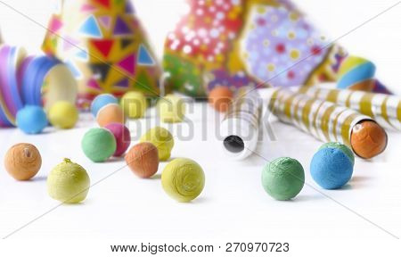 Colorful Cotillons For Party On White Background