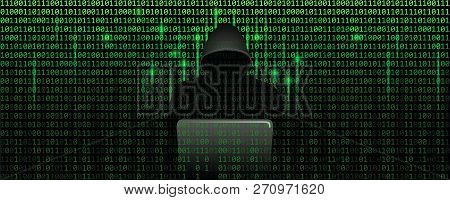 Computer Hacker In Matrix Cybercrime Concept With Binary Code Web Background Vector Illustration Eps