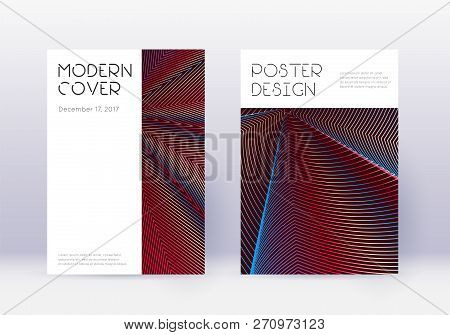 Minimal Cover Design Template Set. Red Abstract Lines On White Blue Background. Decent Cover Design.