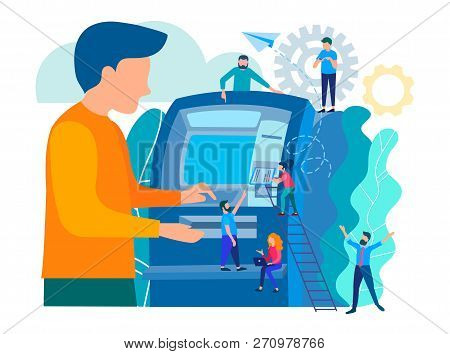 Man Using Atm Machine.  Payment Using Credit Card. Сashing Out Money With An Atm. Concept Bankomat F