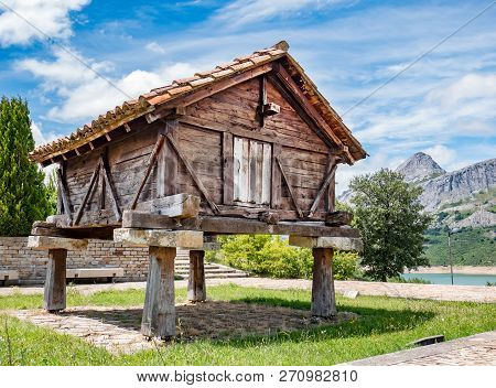 Old Wooden Horreo, Typical Rural Construction In Spain. Riano, Province Of Leon. Castile And Leon, N