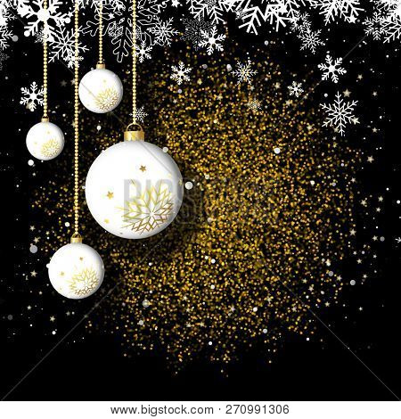 Christmas background with hanging babules on glittery gold design