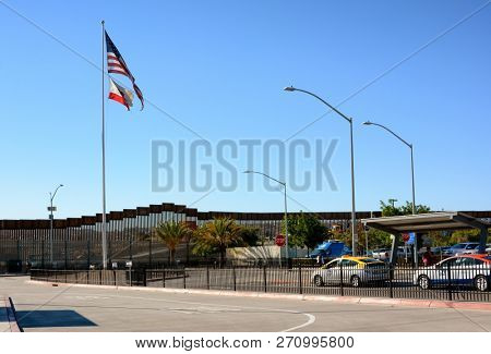 SAN YSIDRO, CALIFORNIA - NOVEMBER 26, 2018: Pick-up area at the Land Port of Entry in San Ysidro. The facility serves pedestrian traffic along the USA Mexico border.