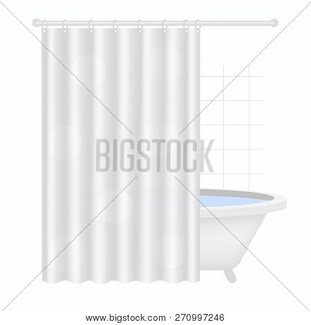 Mockup For Bath Curtain. You Can Easy To Change Color And Pattern. Vector Illustration Of A Bathroom