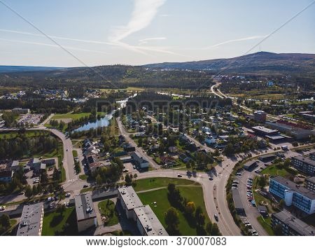 Aerial Summer Sunny View Of Gallivare Town, A Locality And The Seat Of Gallivare Municipality In Nor