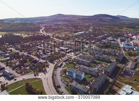 Aerial Summer Sunny View Of Gallivare Town, A Locality And The Seat Of Gallivare Municipality In Nor