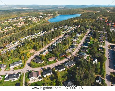 Aerial Summer Sunny View Of Gallivare Town, A Locality And The Seat Of Gallivare Municipality In Nor