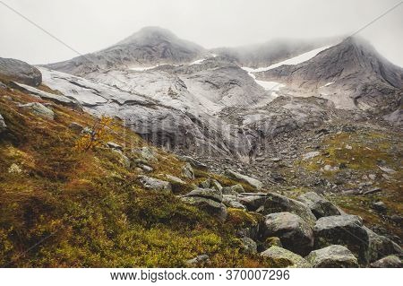 Norwegian Mountain Landscape During Hiking To Halls Fortopp Peak, With A View On Stetind, Northern N