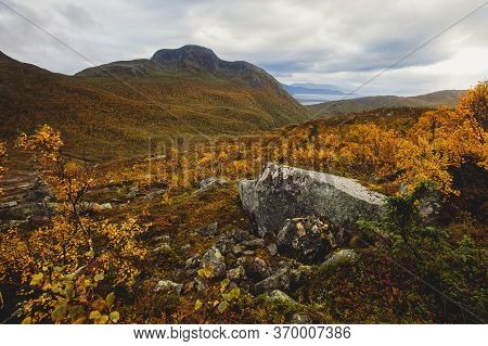 Norwegian Mountain Landscape During Hiking To Halls Fortopp Peak, With A View On Stetind, Northern N