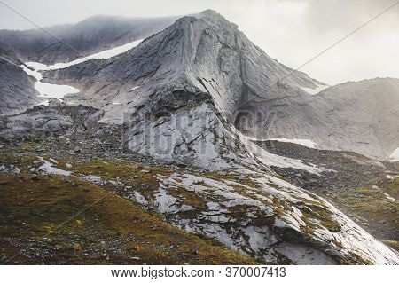 Norwegian Mountain Landscape During Hiking To Halls Fortopp Peak, With A View On Stetind, Northern N