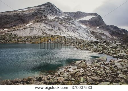 Norwegian Mountain Landscape During Hiking To Halls Fortopp Peak, With A View On Stetind, Northern N
