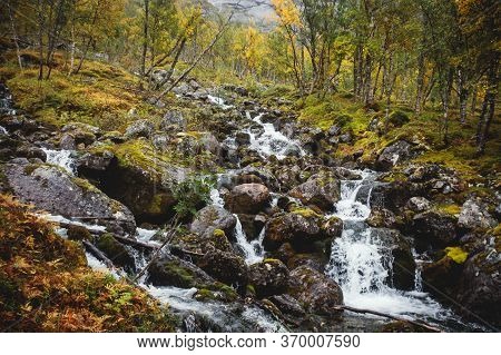 Norwegian Mountain Landscape During Hiking To Halls Fortopp Peak, With A View On Stetind, Northern N