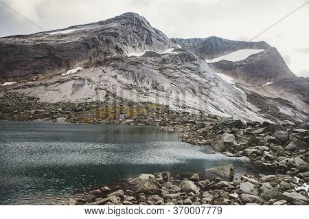 Norwegian Mountain Landscape During Hiking To Halls Fortopp Peak, With A View On Stetind, Northern N