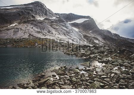 Norwegian Mountain Landscape During Hiking To Halls Fortopp Peak, With A View On Stetind, Northern N