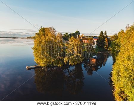 View Of Kem River, Kemijoki, In A Liedakkala Village In The Municipality Of Keminmaa In Lapland In N