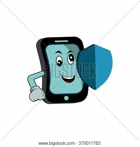 Illustration Of An Mobile Phone Shield Security Character Mascot