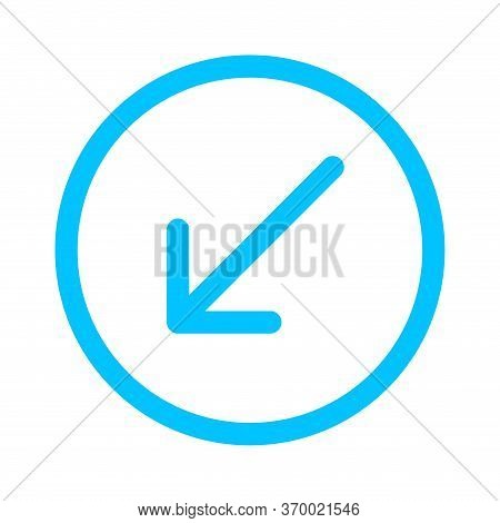 Arrow Line Pointing Left Down In Circle Blue Isolated On White, Arrow In Circular Strokes For Direct