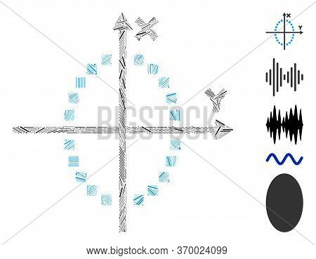 Line Mosaic Based On Ellipse Plot Icon. Mosaic Vector Ellipse Plot Is Designed With Scattered Line I