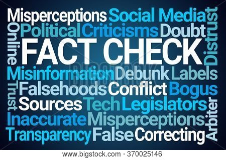 Fact Check Word Cloud on Blue Background