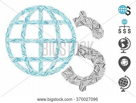 Line Mosaic Based On Global Finances Icon. Mosaic Vector Global Finances Is Designed With Randomized