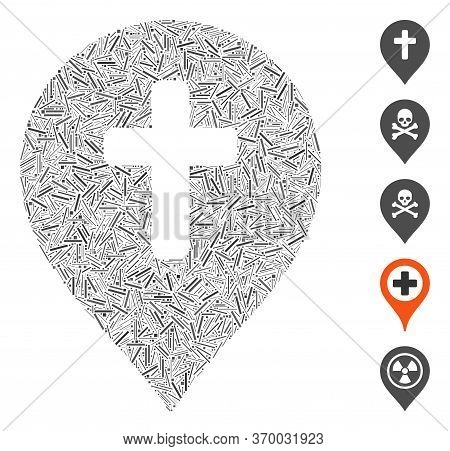 Hatch Mosaic Based On Religion Cross Marker Icon. Mosaic Vector Religion Cross Marker Is Created Wit
