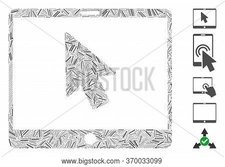 Line Mosaic Based On Tablet Arrow Pointer Icon. Mosaic Vector Tablet Arrow Pointer Is Designed With 