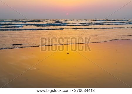 Ocean Waves Hitting The Beach Of Cox's Bazar In Bangladesh In The Evening. The Longest Beach