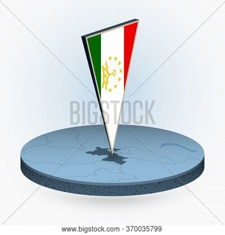 Tajikistan Map In Round Isometric Style With Triangular 3d Flag Of Tajikistan, Vector Map In Blue Co