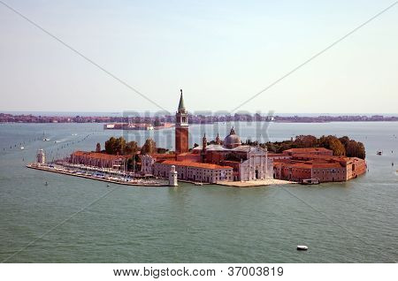 Venice, View of San Giorgio maggiore from San Marco campanille. Italy.