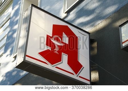 Berlin / Germany - April 22, 2020: Close Up Of An Apotheke Sign (meaning Pharmacy / Apothecary). Bol