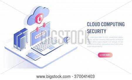 Cloud Computing Security Concept. Data Protected Exchange On Device And Online Storage. Cloud Techno