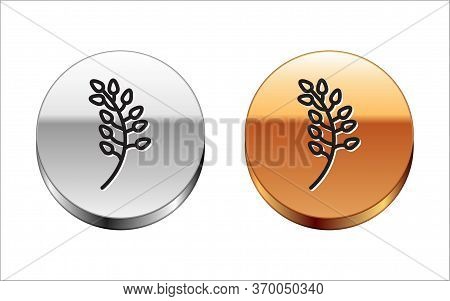 Black Line Willow Leaf Icon Isolated On White Background. Silver-gold Circle Button. Vector Illustra