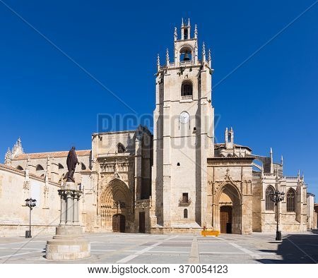 Day View Of Palencia Cathedral From Inmaculada Square. Castile And Leon, Spain