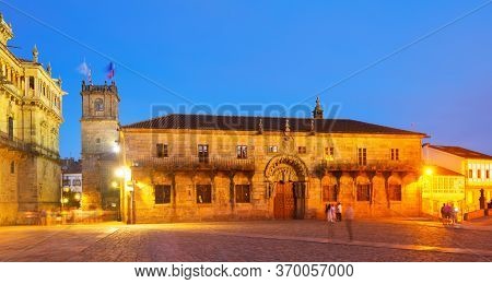 Plaza De Obradoiro In Night Time. Santiago De Compostela, Spain