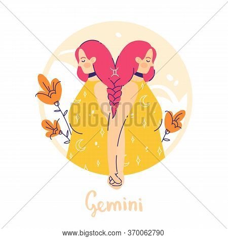 Gimini Zodiac Sign. Air. Female Character And Element Of Ancient Astrology.