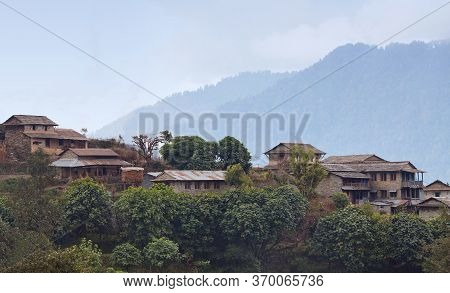 View Of Ghandruk, Biggest Village Of Gurungs In Annapurna Conservation Area, Nepal. Trekking In The 