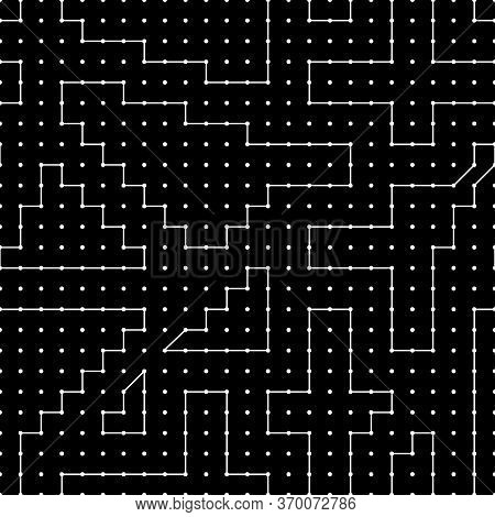 Seamless Pattern. Figures, Dots Ornament. Folk Wallpaper. Simple Shapes, Spots Backdrop. Embroidery 