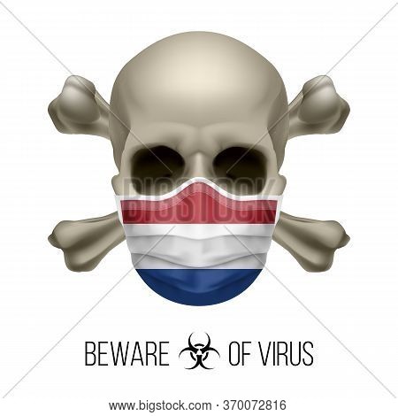 Human Skull With Crossbones And Surgical Mask In The Color Of National Flag Netherlands. Mask In For