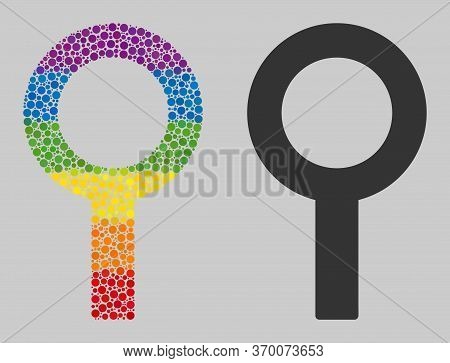 Barren Gender Symbol Collage Icon Of Circle Elements In Various Sizes And Rainbow Color Tints. A Dot
